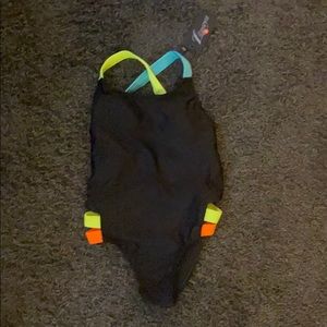 Black One Piece Bathing Suit with Neon Straps NWT